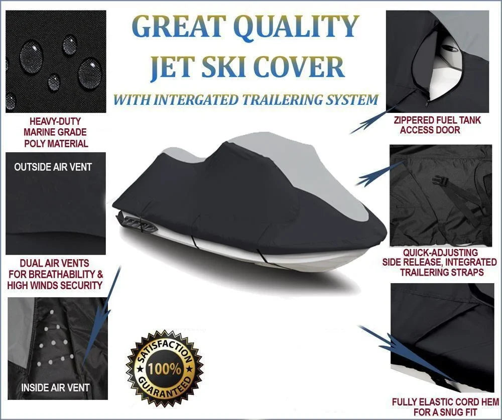 '-  JetSki Cover Compatible for Kawasaki  750 / 900 1994-2006 Jet Ski Trailerable Cover Black/Grey