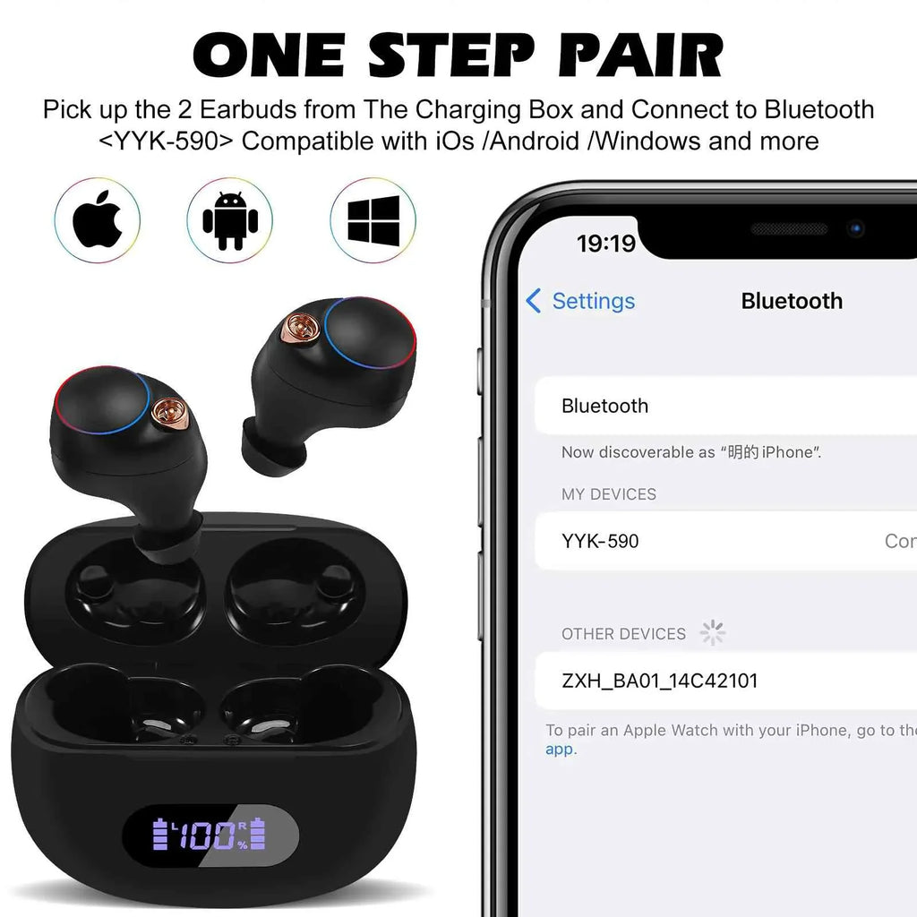 UrbanX True Wireless Bluetooth Earbuds + Charging Case, Black, Dual Connect,  Water Resistance, Bluetooth 5.2 Connection, Balanced, Bass Boost Compatible with Lenovo Tab  Pro