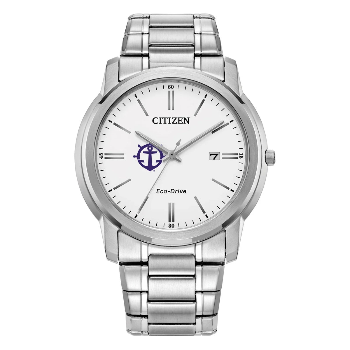 Men's Citizen Watch  Silver Portland Pilots Eco-Drive White Dial Stainless Steel Watch