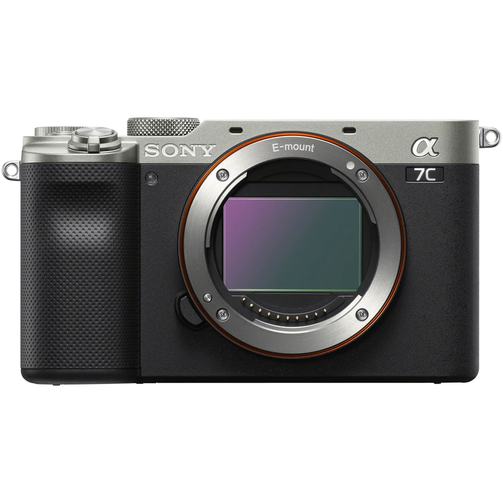 Sony a7C Mirrorless Full Frame Camera Body with 28-60mm -5.6 Lens Silver / Bundle + Vlogger Kit : - Shooting Grip w. Wireless Remote + 2x Battery + Deco Gear Bag & Accessories