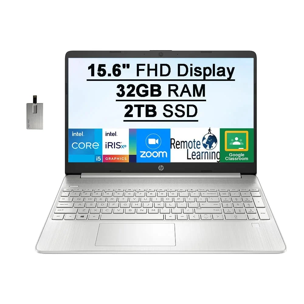 2021  15.6"   Laptop Computer, Intel Core i5-1135G7(Beats i7-1065G7), 32GB , 2TB PCIe , Intel Iris Xe Graphics,  Webcam,  Audio, Fingerprint, , Windows 10S, Silver, 32GB  Card